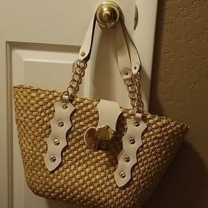 😎 Michael Kors NEW straw & leather Beach babe bag
